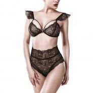 Grey Velvet Ensemble Soutien-gorge avec Épaulettes en Dentelle