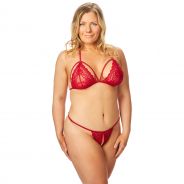 NORTIE Friia Ensemble Soutien-Gorge et String Ouvert Rouge Grande Taille