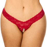 NORTIE Malin String Ouvert Rouge avec Perles Orgasmiques Grande Taille