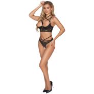 Abierta Fina Ensemble de Soutien-Gorge Ouvert en Dentelle Noir et Or