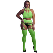 Ouch! Glow in The Dark Neon Crop Top et Bas Vert Fluo Grande Taille Image du produit 1