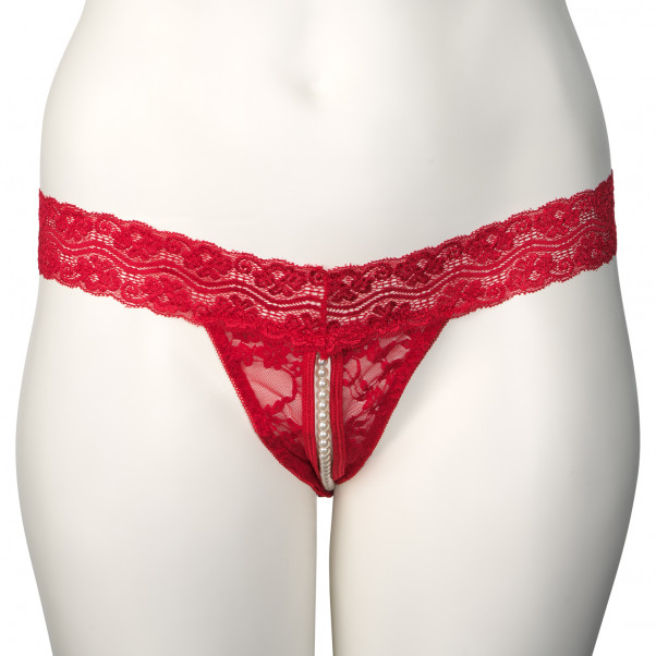 Nortie Malin String Ouvert Rouge avec Perles Orgasmiques Grande Taille Image du produit 6