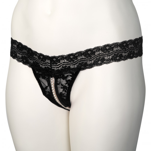 Nortie Malin String Ouvert Noir avec Perles Orgasmiques Grande Taille Image du produit 7