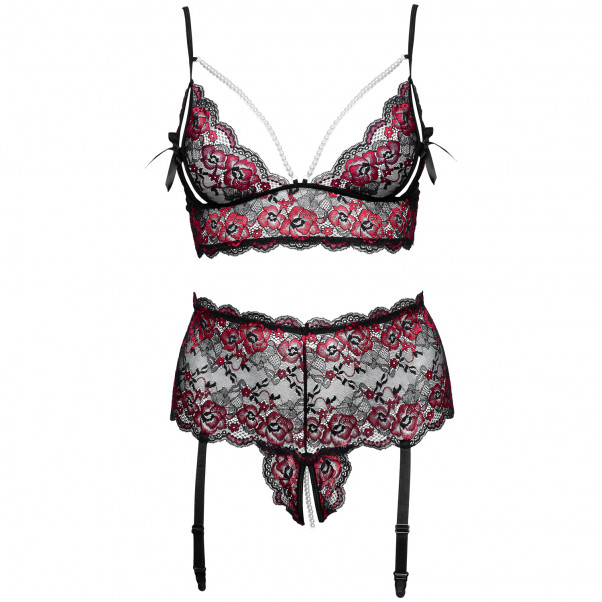 Cottelli Curves Ensemble Lingerie Peek-a-Boo Sans Entrejambe en Dentelle Rouge Grande Taille Image du produit 3