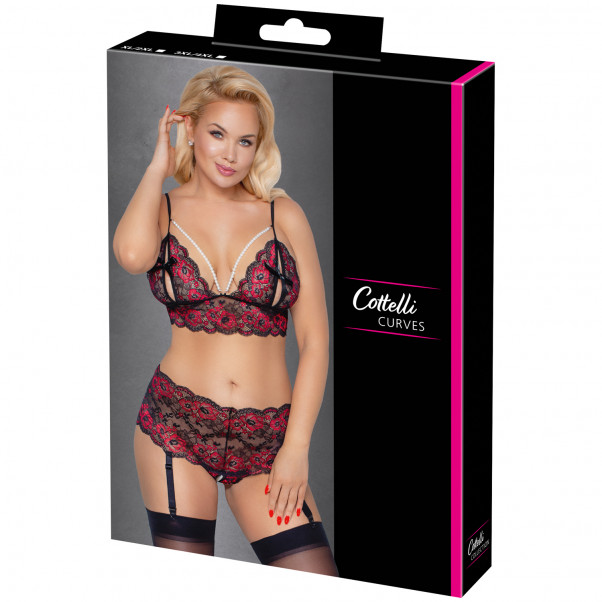 Cottelli Curves Ensemble Lingerie Peek-a-Boo Sans Entrejambe en Dentelle Rouge Grande Taille Image de l'emballage 90
