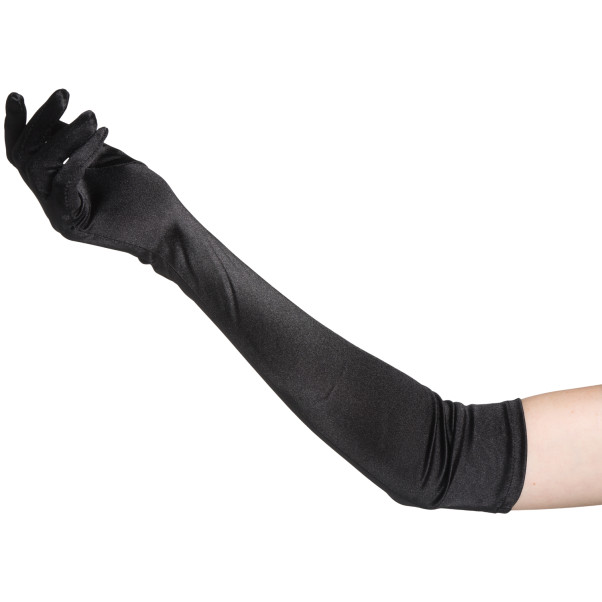 baseks Gants Longs en Satin Noir Image du produit avec des mains 50
