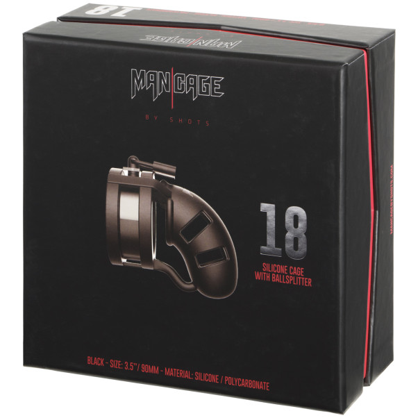 Mancage 18 Cage de Chasteté avec Séparateur de Testicules Image de l'emballage 90