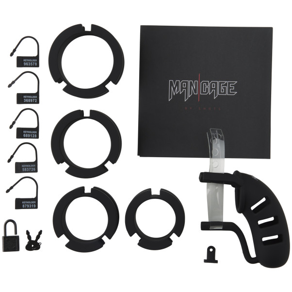 Mancage 19 Cage de Chasteté avec Séparateur de Testicules Le paquet contient 80