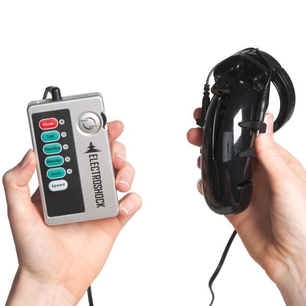Electroshock E-stim Cage de Chasteté Image du produit avec des mains 51